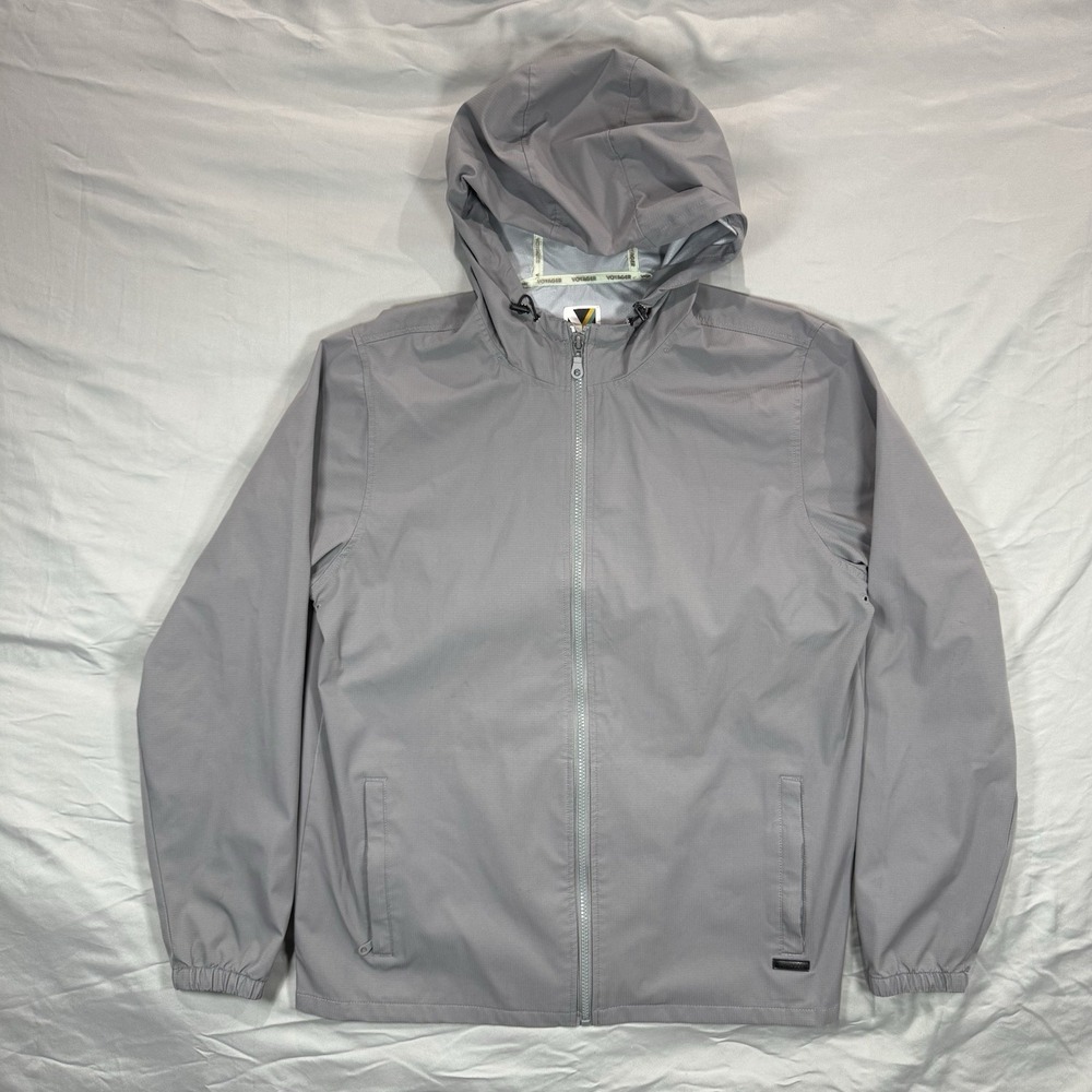 Voyager Windbreaker Jacket Hooded‎ Full Zip Mens M Gray Front Zip Pockets